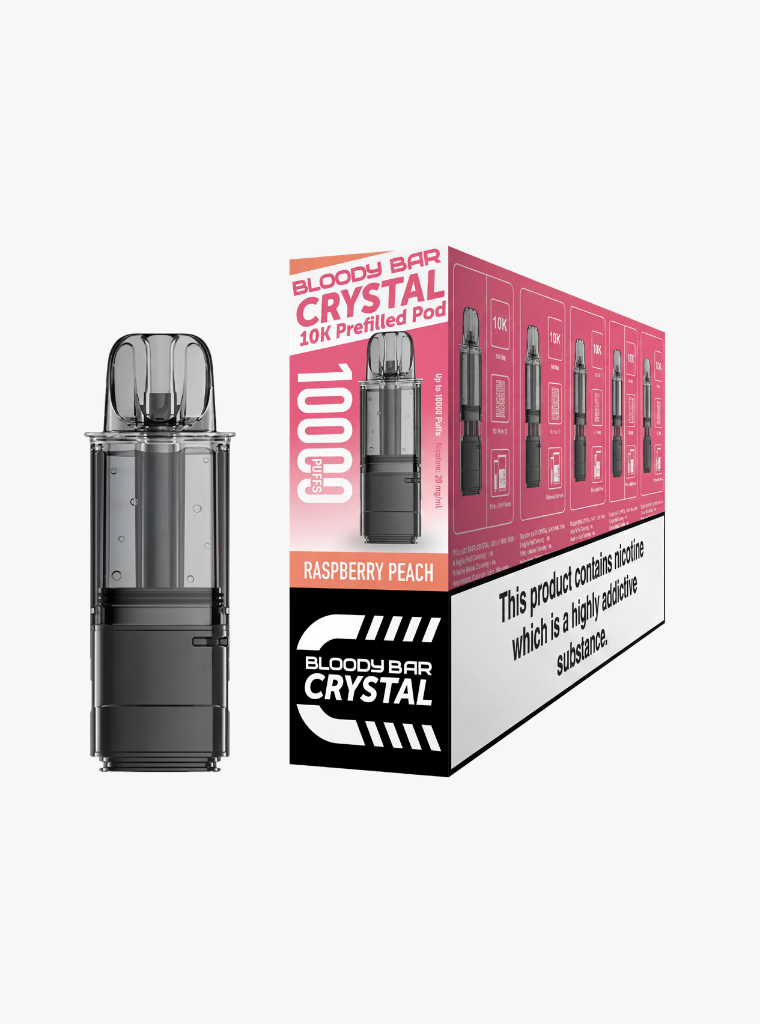 Crystal 10K | Bloody Bar | Raspberry Peach | Prefilled Pods | 20mg